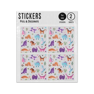 Picture of Cute Cartoon Set Dino Dinosaur Set Collection Sticker Sheets Twin Pack