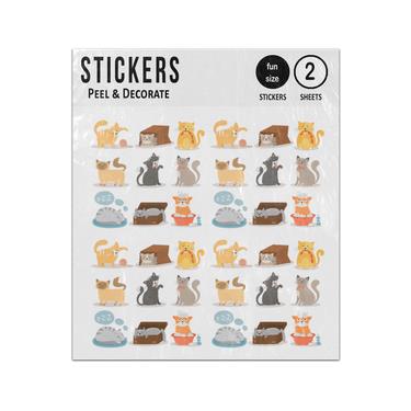 Picture of Cute Cats Character Different Pose Set Sticker Sheets Twin Pack