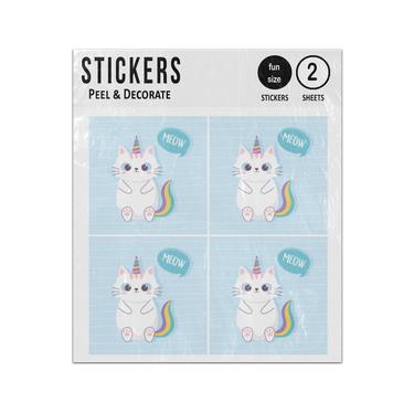 Picture of Cute Cat With Unicorn Horn Tail Cartoon Animal Funny Character Sticker Sheets Twin Pack