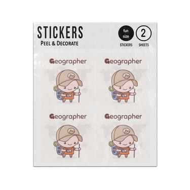 Picture of Cute Chibi Kawaii Geographer Character Sticker Sheets Twin Pack