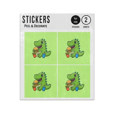 Picture of Cute Dinosaur Eating Burger Fries Drink Sticker Sheets Twin Pack
