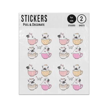 Picture of Cute Pugs In Tea Cup Sticker Sheets Twin Pack