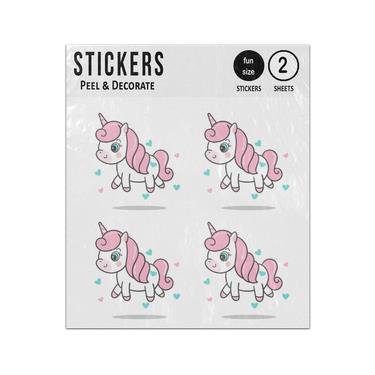Picture of Cute Unicorn Floating Pastel Hearts Sticker Sheets Twin Pack