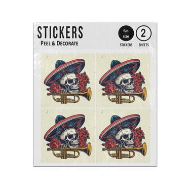 Picture of Dia De Los Muertos Skull Rose Trumpet Mexican Hat Sticker Sheets Twin Pack