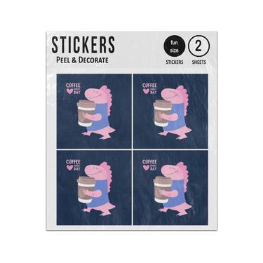 Picture of Dinosaur Carrying Coffee Love Everyday Sticker Sheets Twin Pack