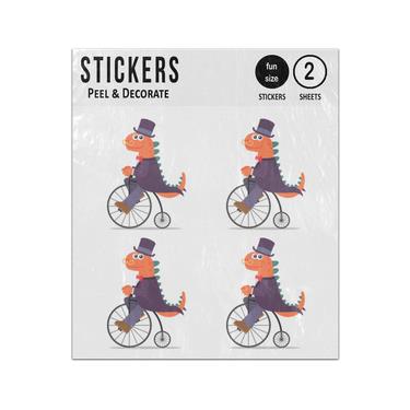 Picture of Dinosaur Gentleman Riding Old Bicycle Penny Farthing Sticker Sheets Twin Pack