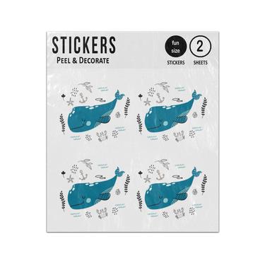 Picture of Doodle Blue Smiling Whale Sticker Sheets Twin Pack
