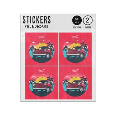 Picture of Enjoy The Sunset Vintage Car Sun Setting Palm Trees Sticker Sheets Twin Pack