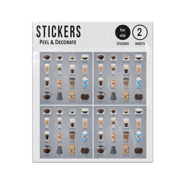 Picture of Espresso Latte Cappuccino Glasses Mugs Coffee Types Sticker Sheets Twin Pack