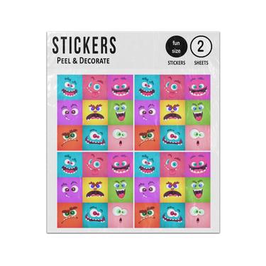 Picture of Funny Monster Faces With Expressions Set Sticker Sheets Twin Pack