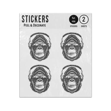 Picture of Gorilla Head Wearing Headphone Listening To Music Sticker Sheets Twin Pack