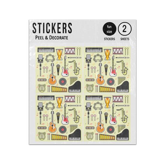 Picture of Guitar Piano Drums Harp Saxophone Mic Tamborine Set Sticker Sheets Twin Pack