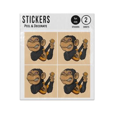 Picture of Hand Drawn Grinning Monkey Playing Guitar Sticker Sheets Twin Pack