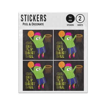 Picture of Hand Drawn Monster Cool Kids Play Basket Ball Sticker Sheets Twin Pack