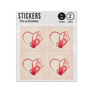 Picture of Hand Painted Heart With Adult Child Handprints Sticker Sheets Twin Pack