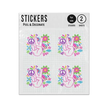 Picture of Hand Peace Sign Love Hippie Style Sticker Sheets Twin Pack