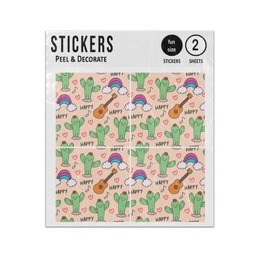 Picture of Happy Cartoon Cactus Hand Drawn Seamless Pattern Sticker Sheets Twin Pack