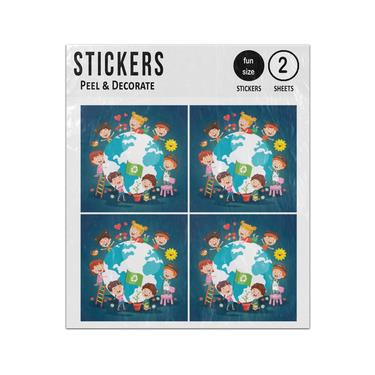 Picture of Happy Children Smiling Earth Globe Sticker Sheets Twin Pack