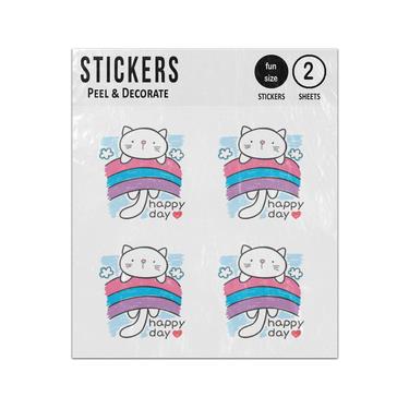 Picture of Happy Day Cute Cat On Rainbow Sticker Sheets Twin Pack