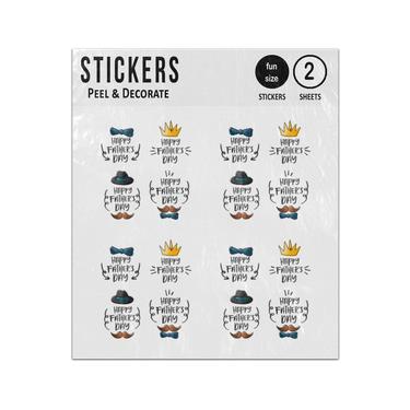 Picture of Happy Fathers Day Bow Tie Hat Crown Moustache Sticker Sheets Twin Pack