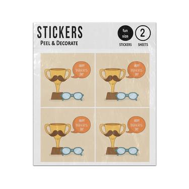 Picture of Happy Fathers Day Speech Bubble Trophy Cup Moustache Spectacles Sticker Sheets Twin Pack