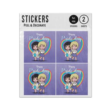 Picture of Happy Pride Day Lesbian Couple Short Hair Cartoon Sticker Sheets Twin Pack