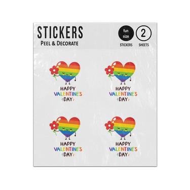 Picture of Happy Smiling Rainbow Lgbt Heart With Flower Happy Valentines Sticker Sheets Twin Pack