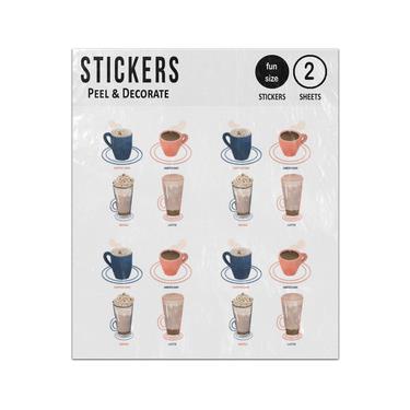 Picture of Hot Coffee Types Capuccino American Mocha Latte Sticker Sheets Twin Pack