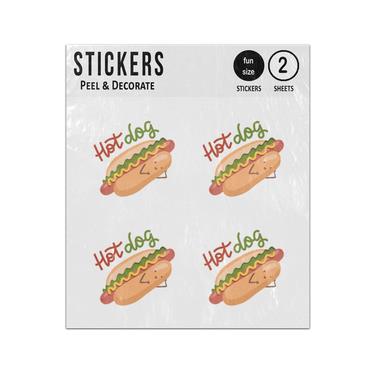 Picture of Hot Dog Cartoon Character Lying Down Sticker Sheets Twin Pack