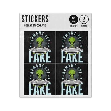 Picture of Humans Are Fake Green Alien Flying Ufo Sticker Sheets Twin Pack