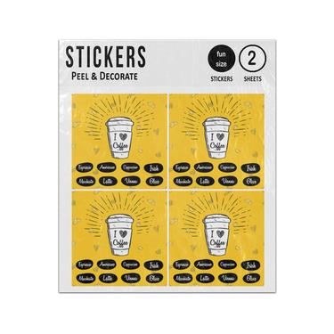 Picture of I Heart Coffee Cups Hand Drawn Sketch Style Sticker Sheets Twin Pack