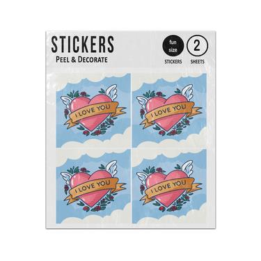 Picture of I Love You Winged Heart Banner Sticker Sheets Twin Pack