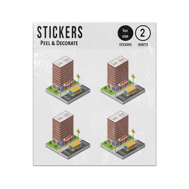 Picture of Isometric 3D School Building Bus Stop Sticker Sheets Twin Pack