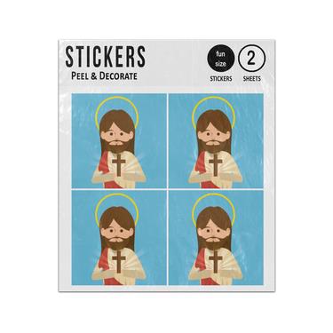 Picture of Jesus Christ Holding Crucifix Cross Halo Sticker Sheets Twin Pack