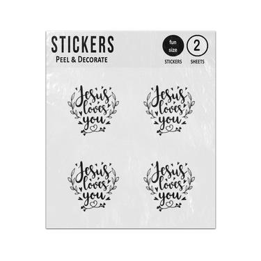 Picture of Jesus Loves You Religious Hand Drawn Quote Christian Lettering Sticker Sheets Twin Pack