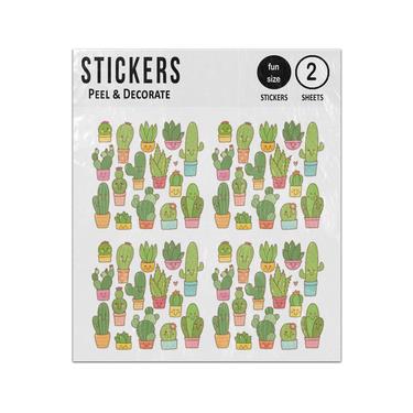 Picture of Kawaii Cactus Plant Characters Set Collection Sticker Sheets Twin Pack