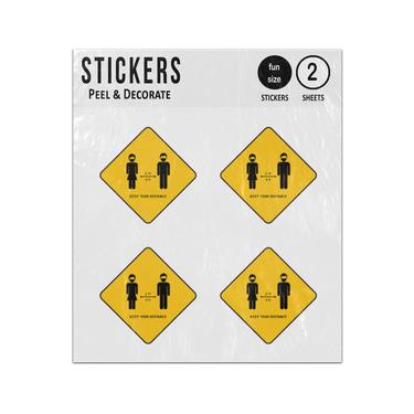 Picture of Keep Your Distance 2M 6Ft Yellow Warning Sign Sticker Sheets Twin Pack