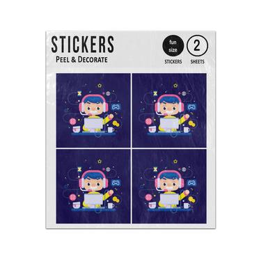Picture of Kid Playing Online Games Sticker Sheets Twin Pack