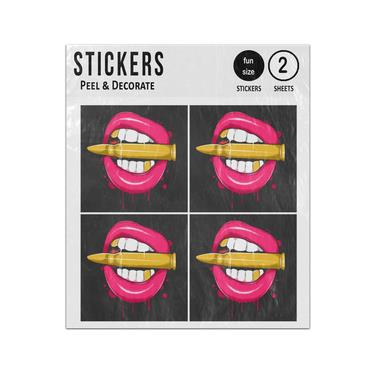 Picture of Lips Beating Golden Bullet Gold Teeth Artwork Sticker Sheets Twin Pack