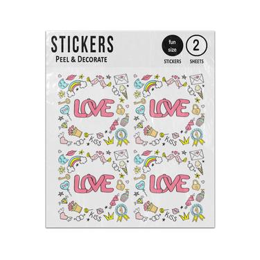 Picture of Love Typography Girly Doodles Sticker Sheets Twin Pack