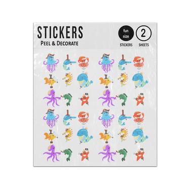 Picture of Marine Animals Underwater Wildlife With Pirate Sailor Accessories Characters Sticker Sheets Twin Pack