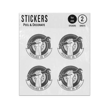 Picture of Mechanic On Duty Raised Hand Holding Spanner Sticker Sheets Twin Pack