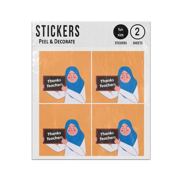Picture of Muslim Girl Holding Thanks Teacher Sign Sticker Sheets Twin Pack