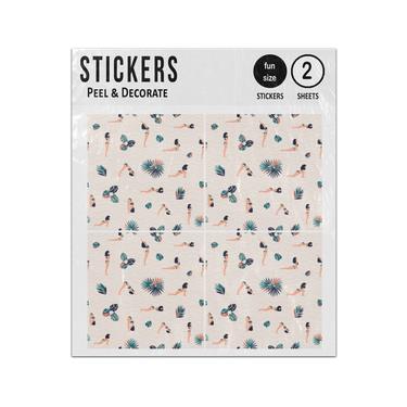 Picture of Pattern With Woman Doing Yoga Tropical Leaves Sticker Sheets Twin Pack