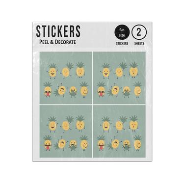Picture of Pineapple Cartoon Character With Face Emotions Set Sticker Sheets Twin Pack