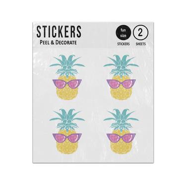 Picture of Pineapple With Glasses Tropical Illustration Design Exotic Food Fruit Sticker Sheets Twin Pack
