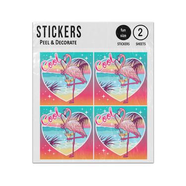 Picture of Pink Flamingo Drinks Cool Margarita Sunset Landscape Sticker Sheets Twin Pack