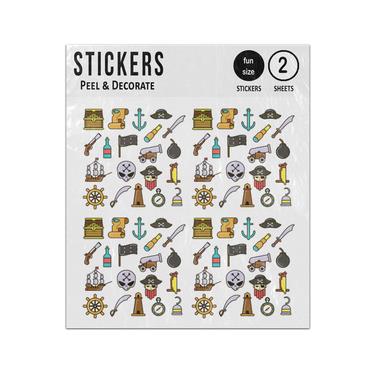 Picture of Pirates Bounty Treasure Ship 2D Flat Icons Set Sticker Sheets Twin Pack