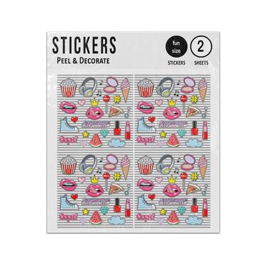 Picture of Popcorn Pizza Lips Headphones Makeup Pop Art Set Sticker Sheets Twin Pack
