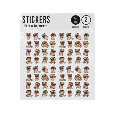 Picture of Pug Dog Cartoon Character Set Sticker Sheets Twin Pack